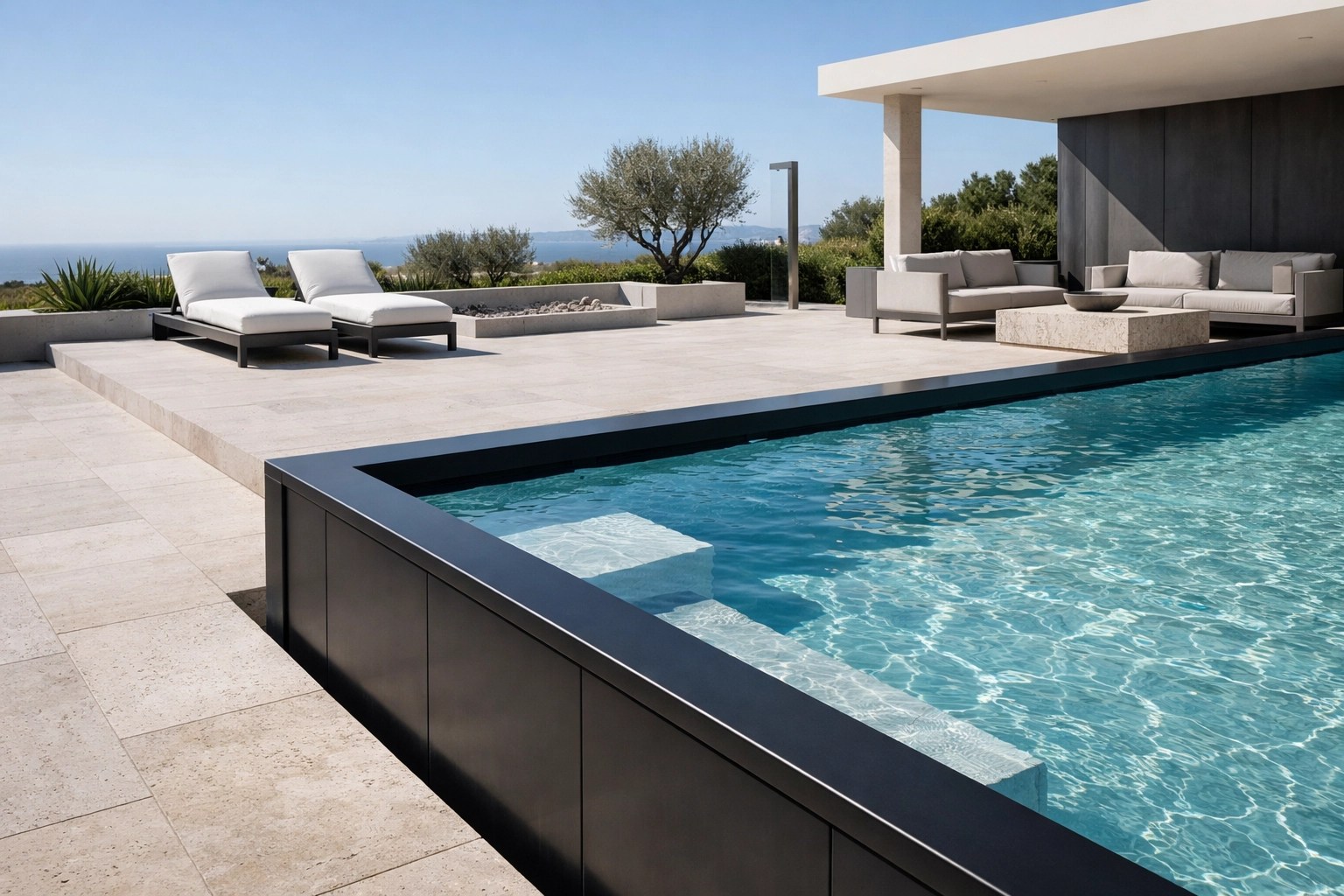Premium poolside deck showcasing minimalist design and high-end usability