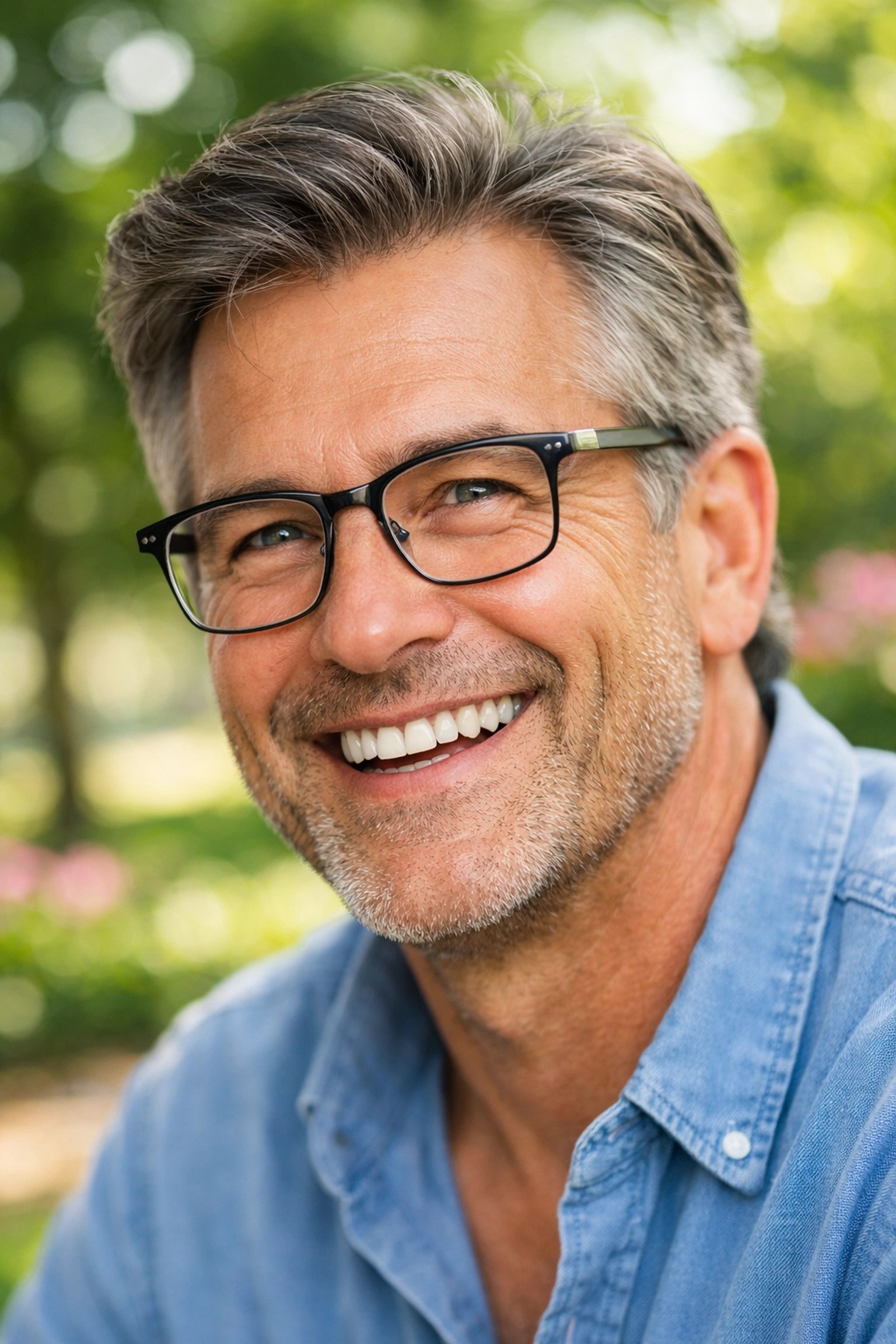 A happy man wearing glasses, highlighting the importance of adding dental and vision coverage to a health plan.