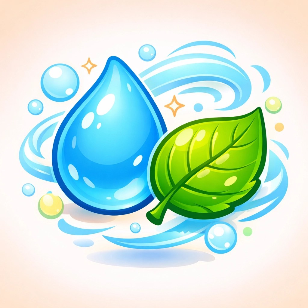 Refreshing leaf and water drop illustration showing the clean feel of aluminum-free clay deodorant.
