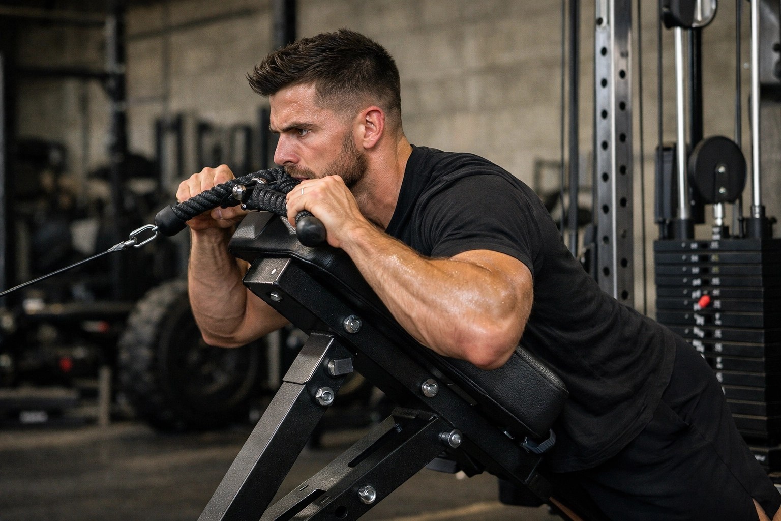 Tibs Parise demonstrating a chest-supported face pull variation for improved shoulder posture.