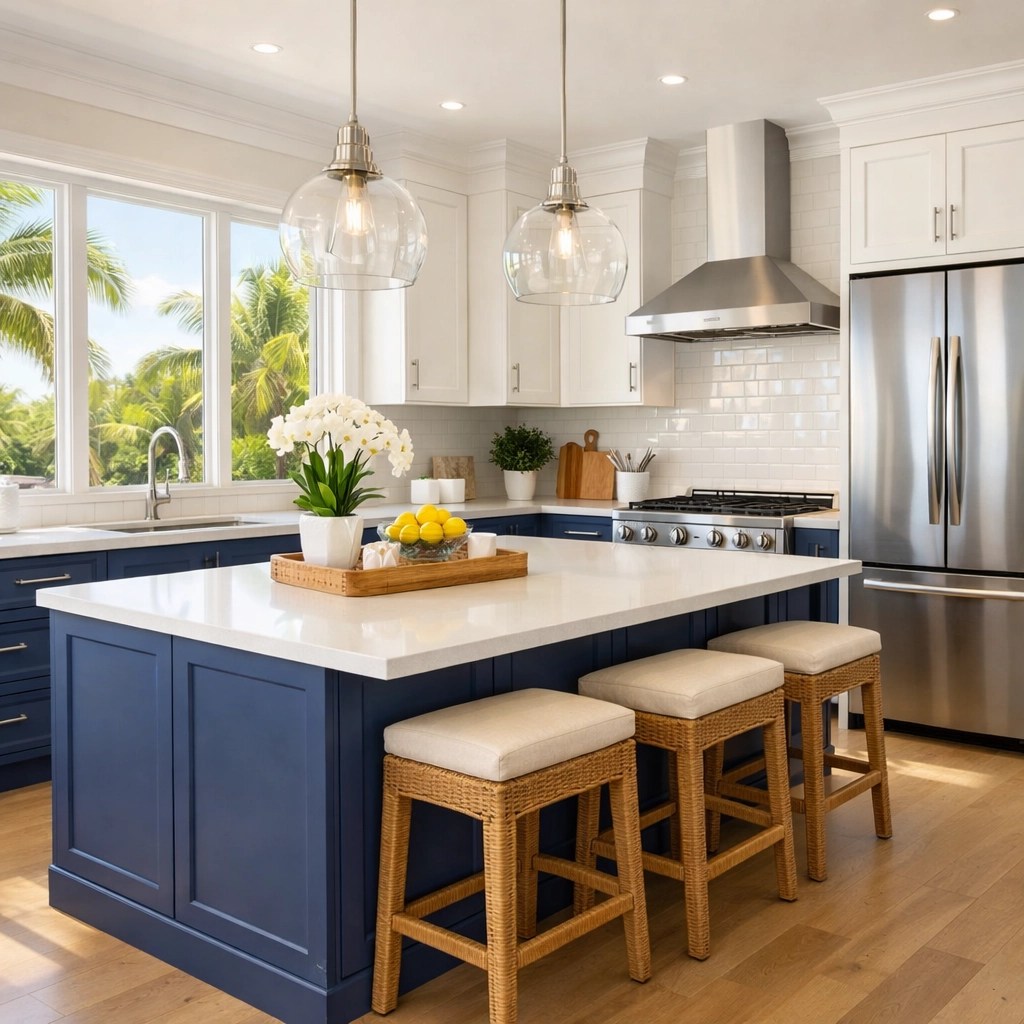 Two-tone painted kitchen cabinets in Palm City Florida home