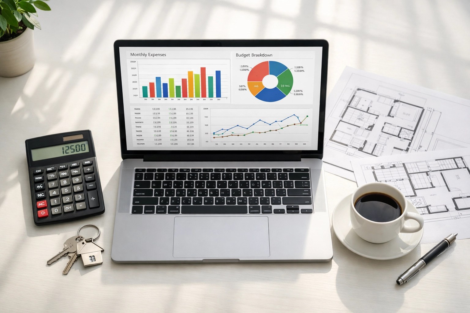 Financial planning workspace with budget spreadsheet for Jersey City condo purchase
