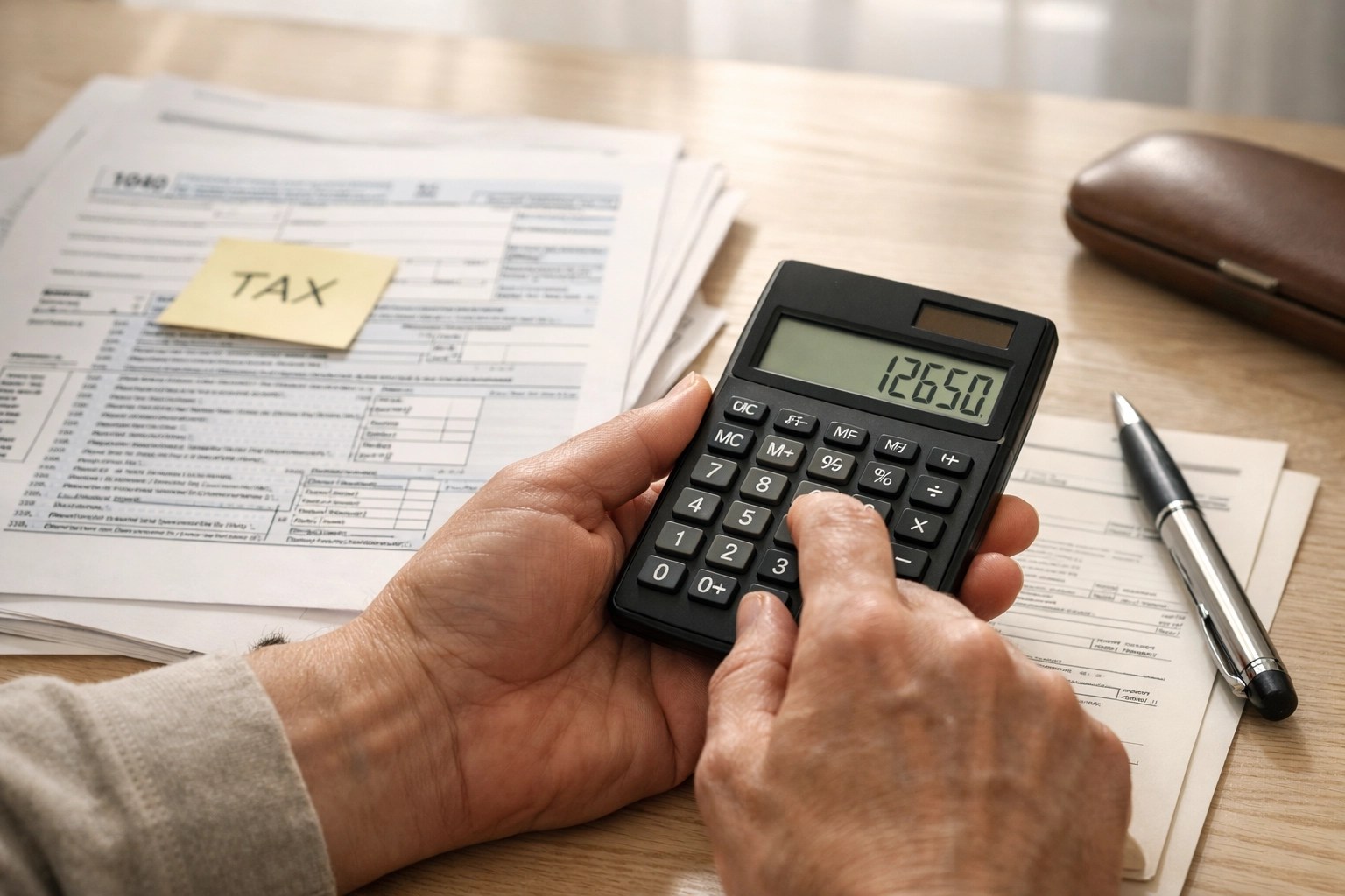 Calculating 2026 retirement tax deductions with organized financial documents