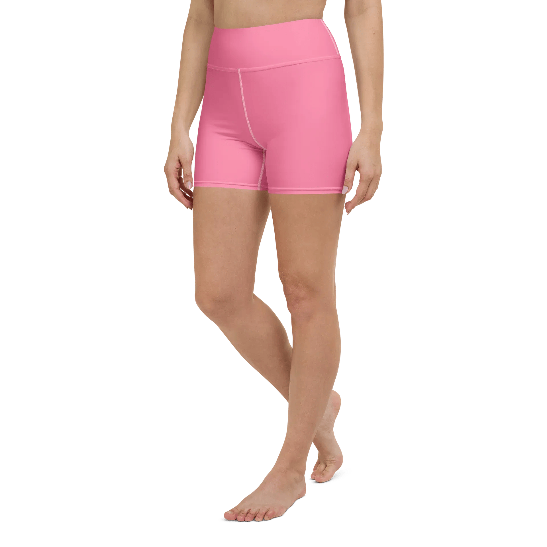 Close-up of pink high-waisted performance shorts