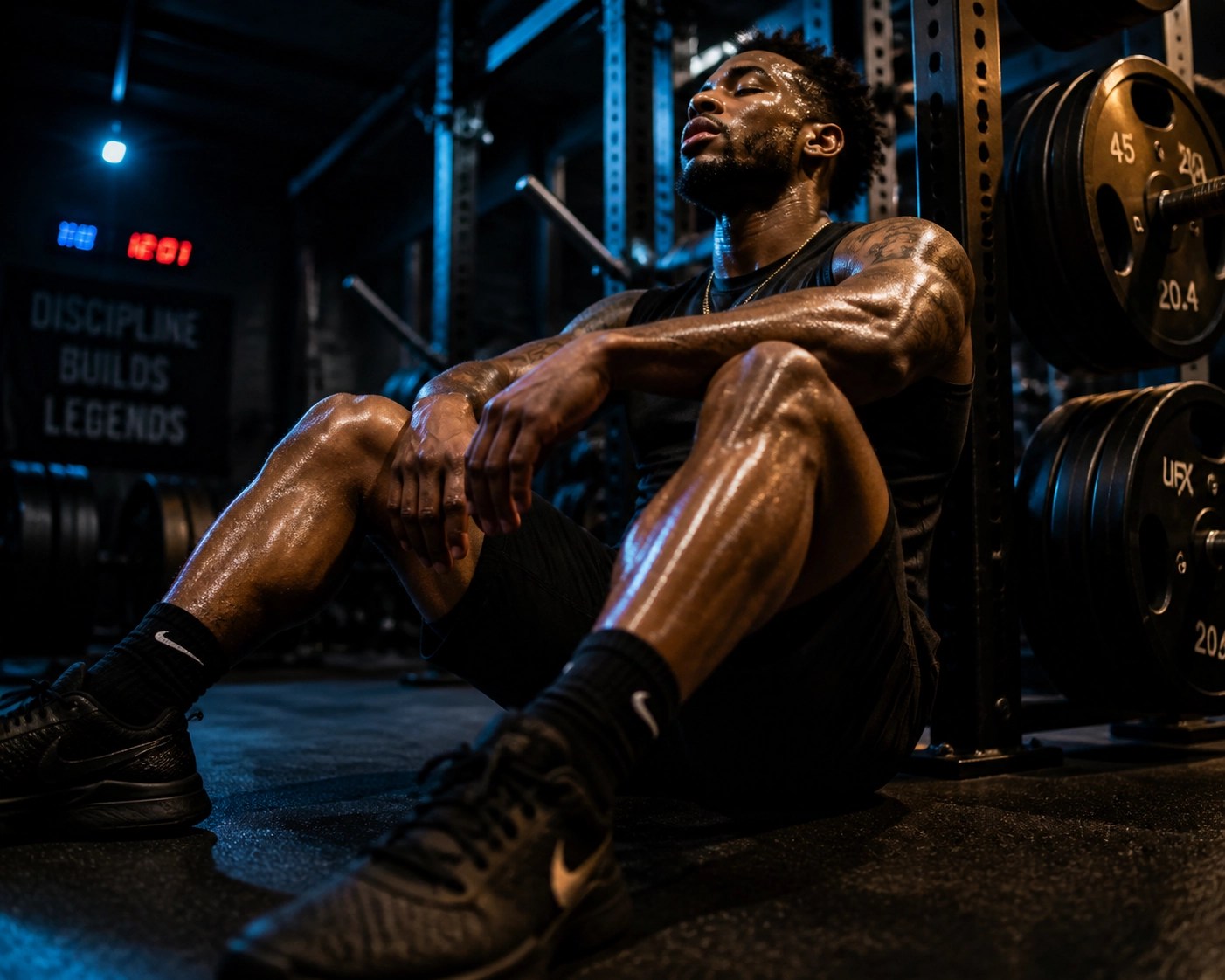 Professional athlete resting in a gym to highlight the need for muscle recovery.