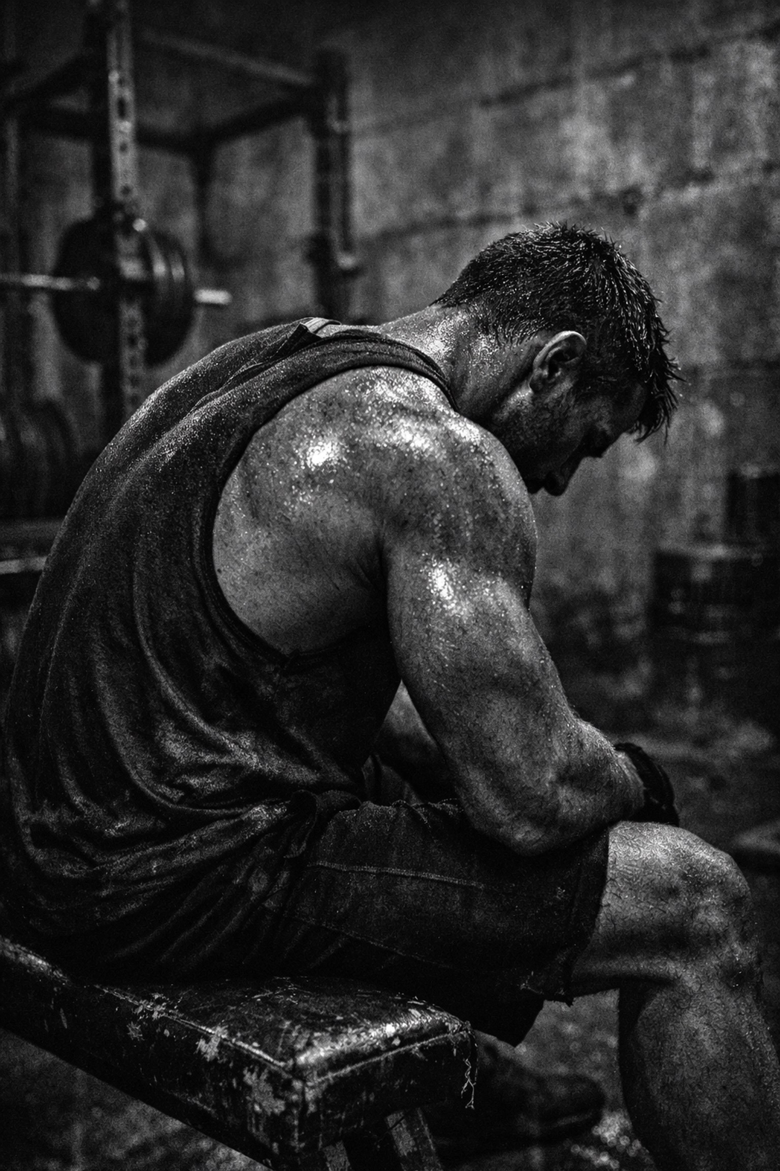 Muscle-bound athlete resting after a workout, emphasizing tension that requires deep chest mobility.