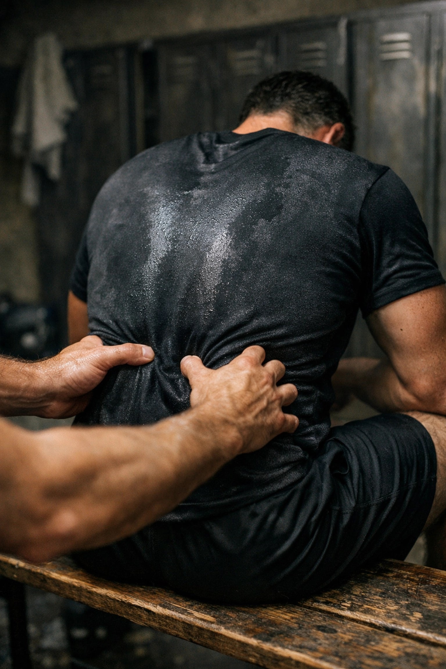 Athlete receiving recovery treatment for lower back muscle inflammation after a high-intensity training session.