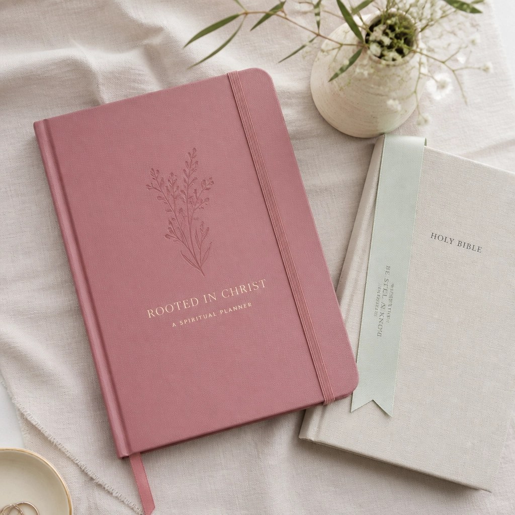 A beautiful dusty rose christian planner