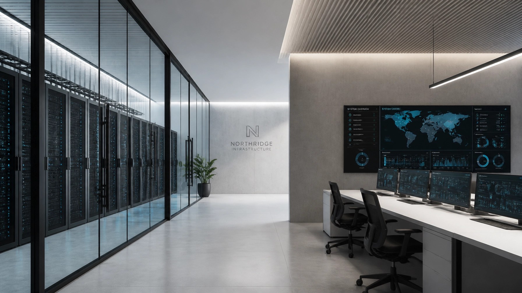 Minimalist architectural shot of a modern, professional workspace representing stability