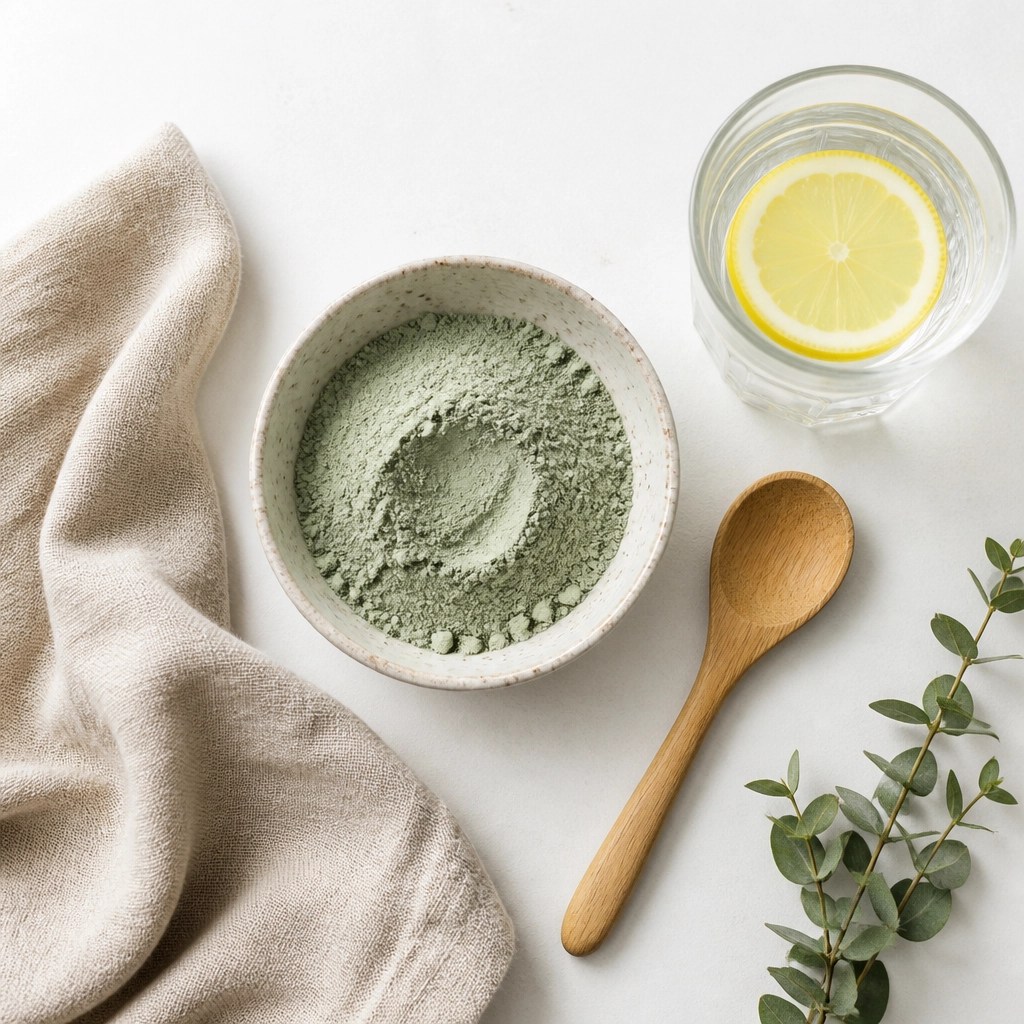 Natural recovery tools including green clay and lemon water