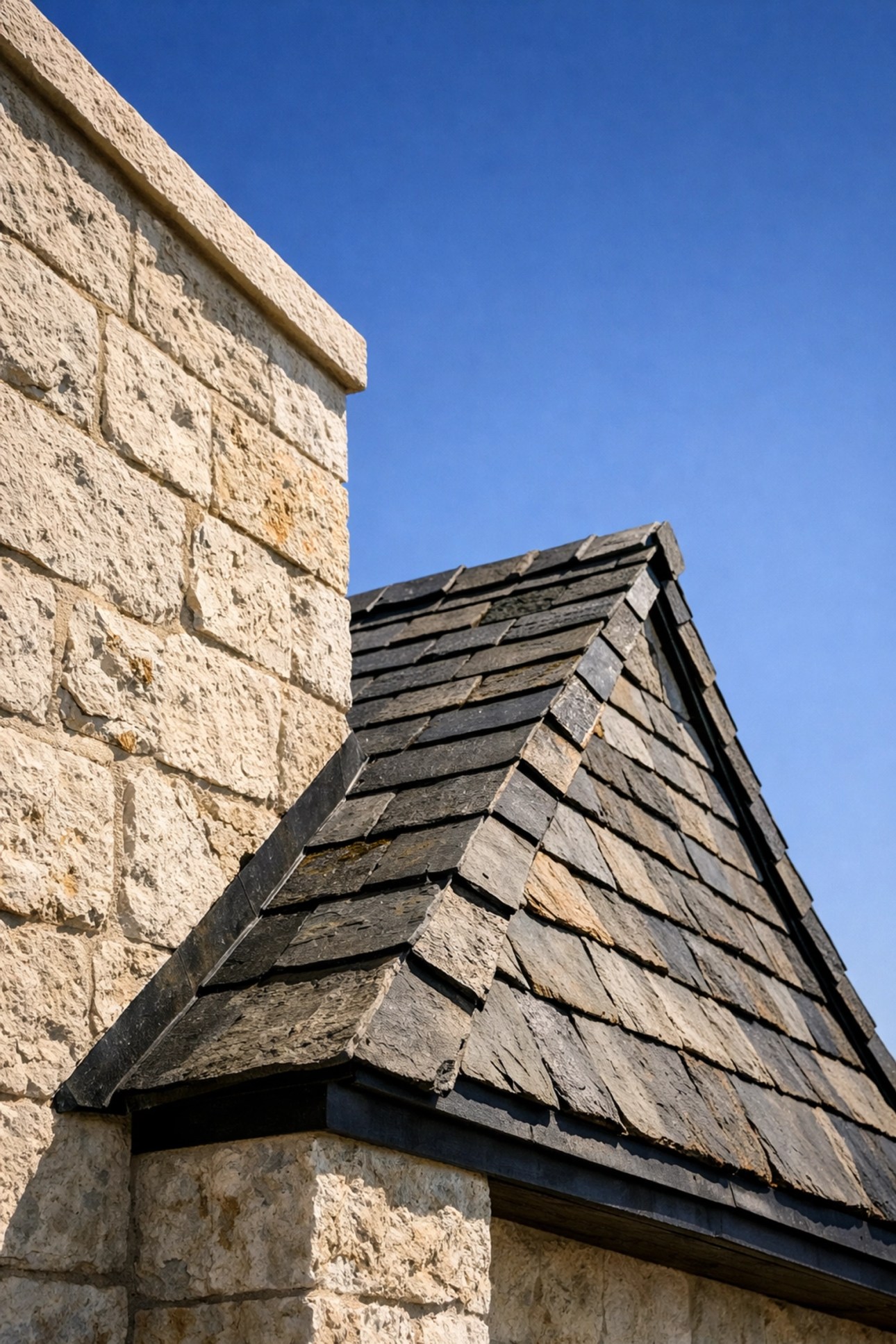 Close-up of weathered limestone and aging roof tiles used as evidence for a Texas property tax protest.