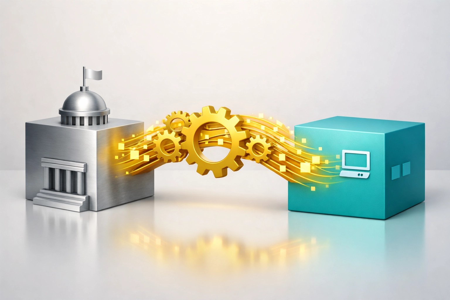 A golden bridge connecting government agencies and vendors through system implementation project management.