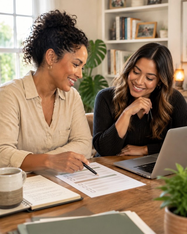 Real estate professionals reviewing a lead follow-up plan together