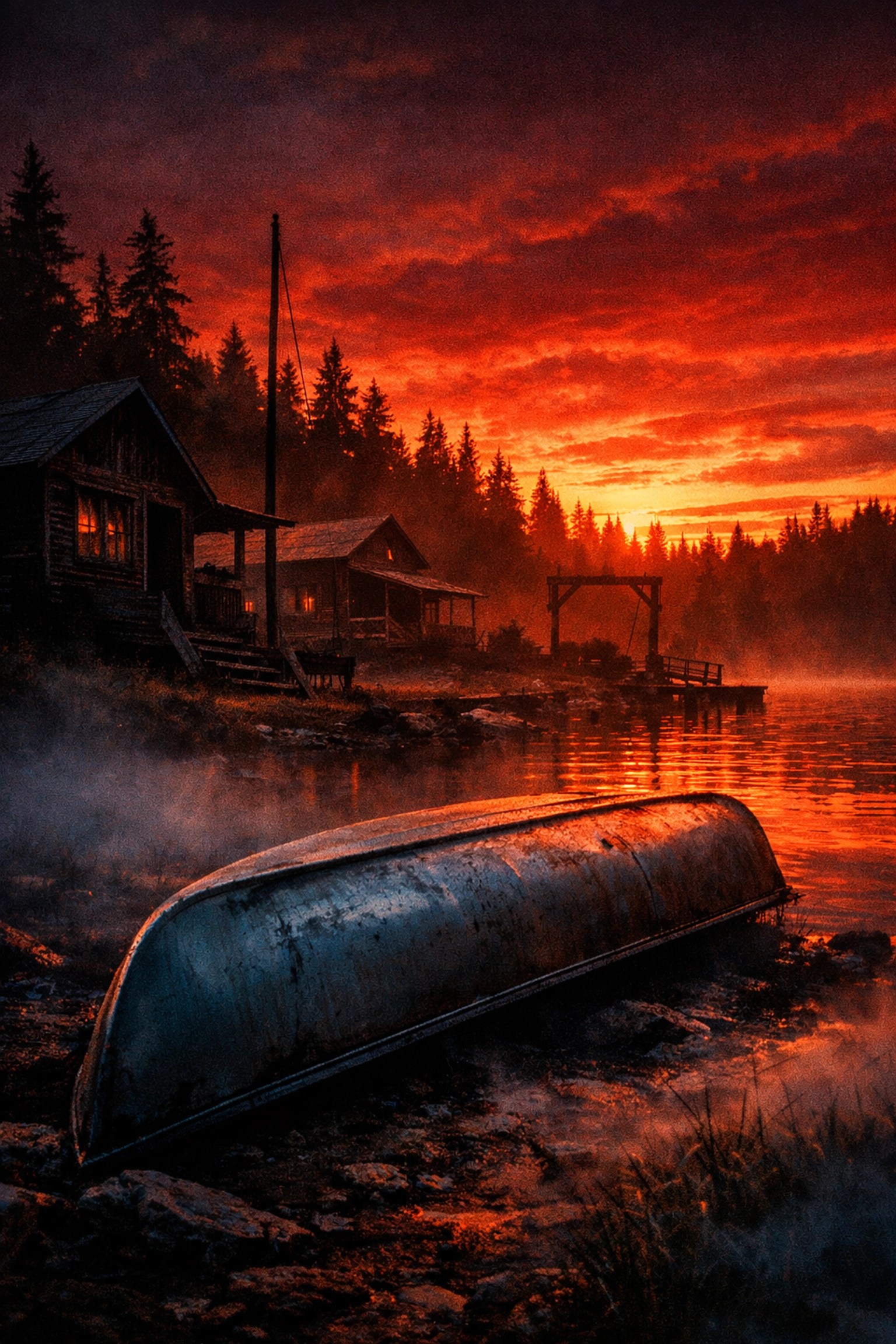 Abandoned summer camp setting from classic 80s slasher movies like Sleepaway Camp