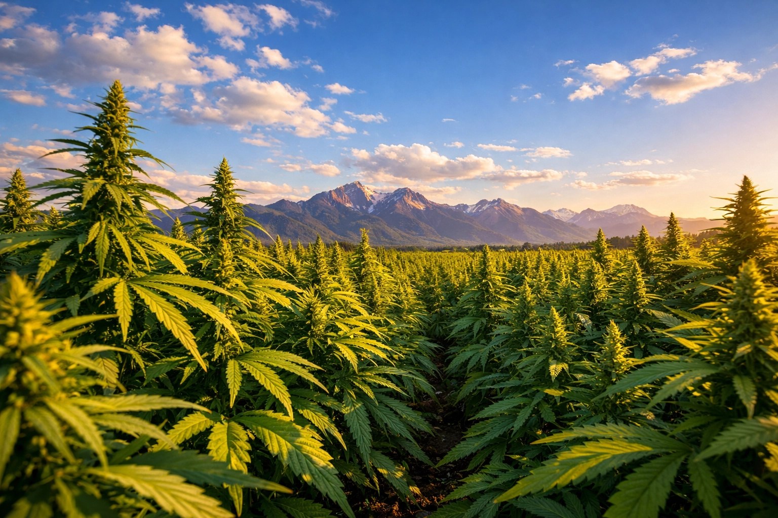 Industrial hemp field in Colorado with Rocky Mountains for eco-friendly building materials