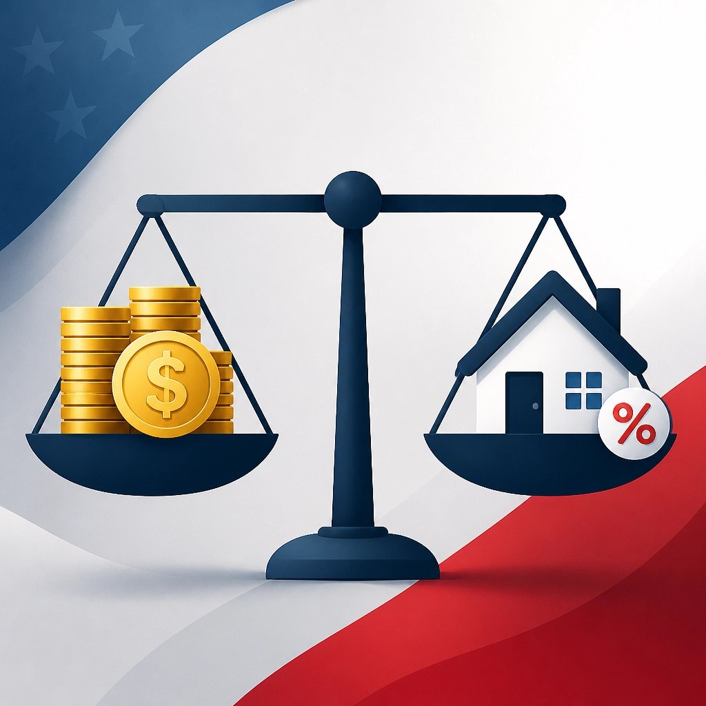 An infographic showing a scale balancing a $10,000 benefit symbol with a house icon