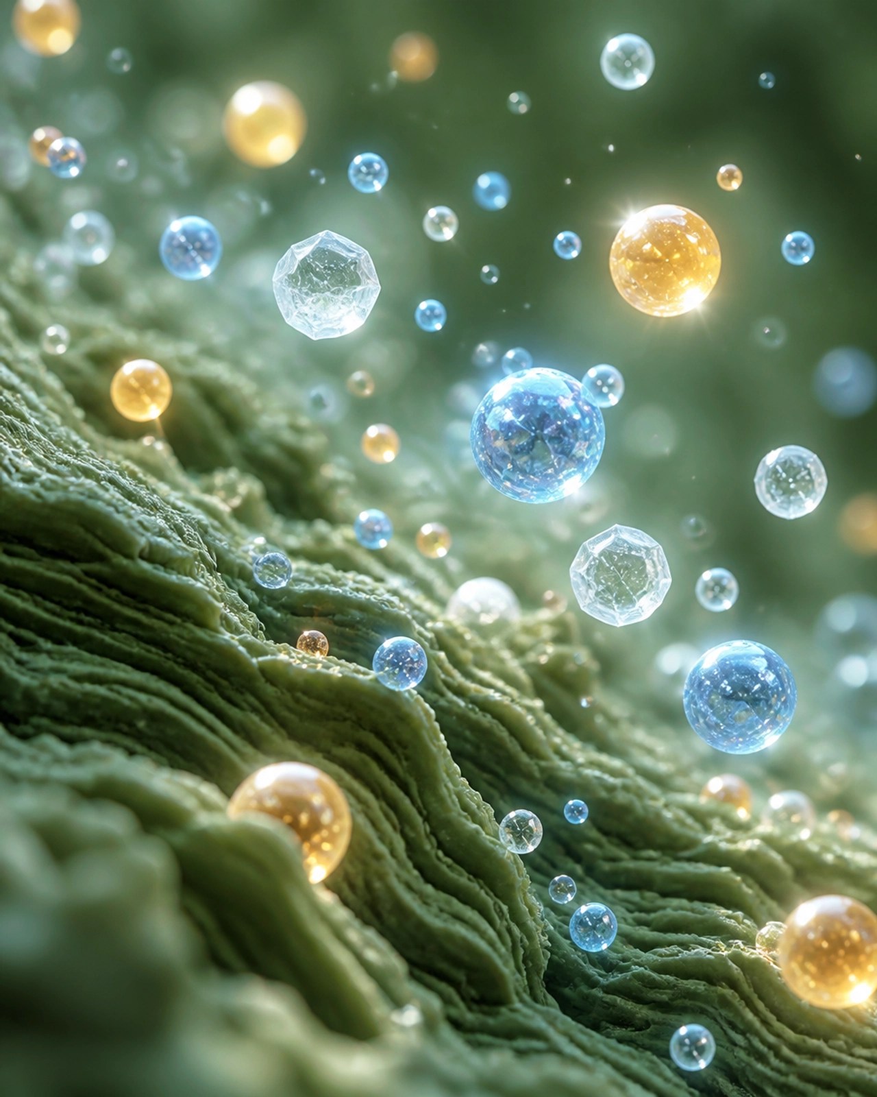 Artistic representation of mineral ions and clay particles