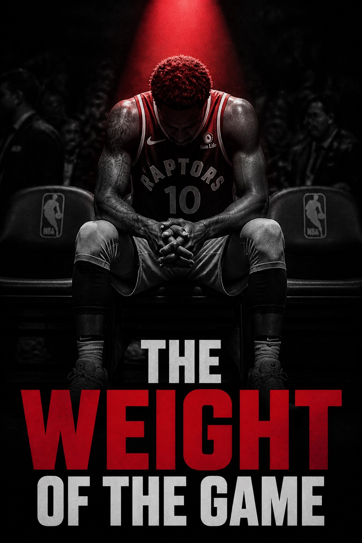 Professional basketball player on a bench highlighting the mental health toll of elite sports competition.