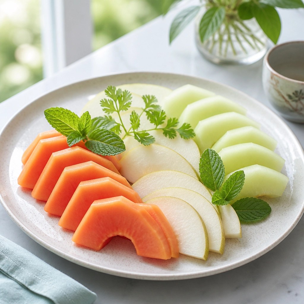 Frutas tropicales frescas con menta, una opción refrescante para Pitta
