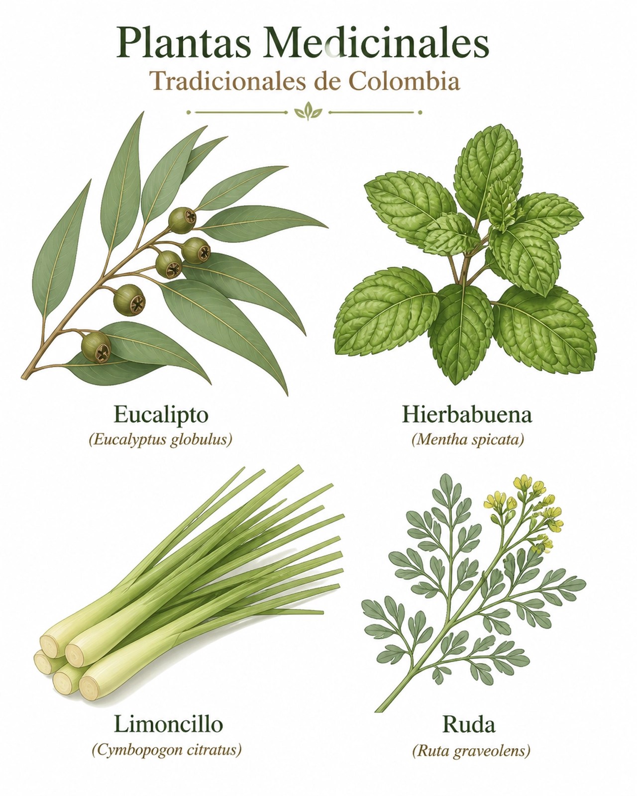 Ilustración botánica de plantas medicinales colombianas adaptadas al Ayurveda