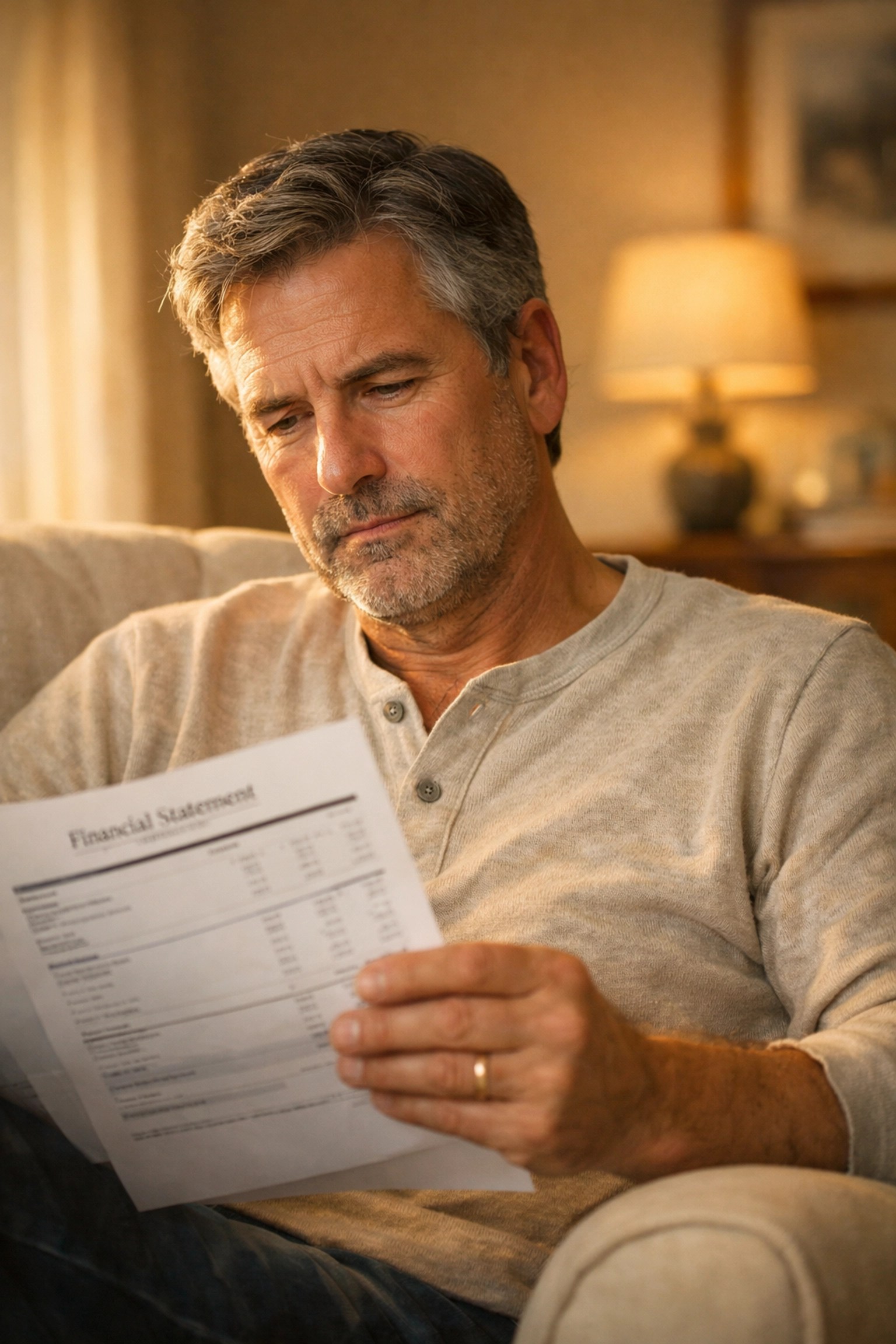 A man reviewing his IUL financial statement to check if his policy returns match original projections.