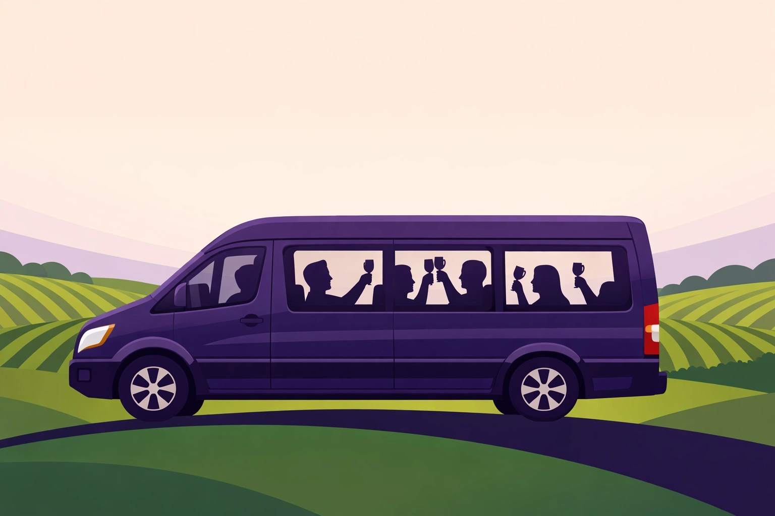 Passengers enjoying wine on a comfortable guided tour through Virginia wine country