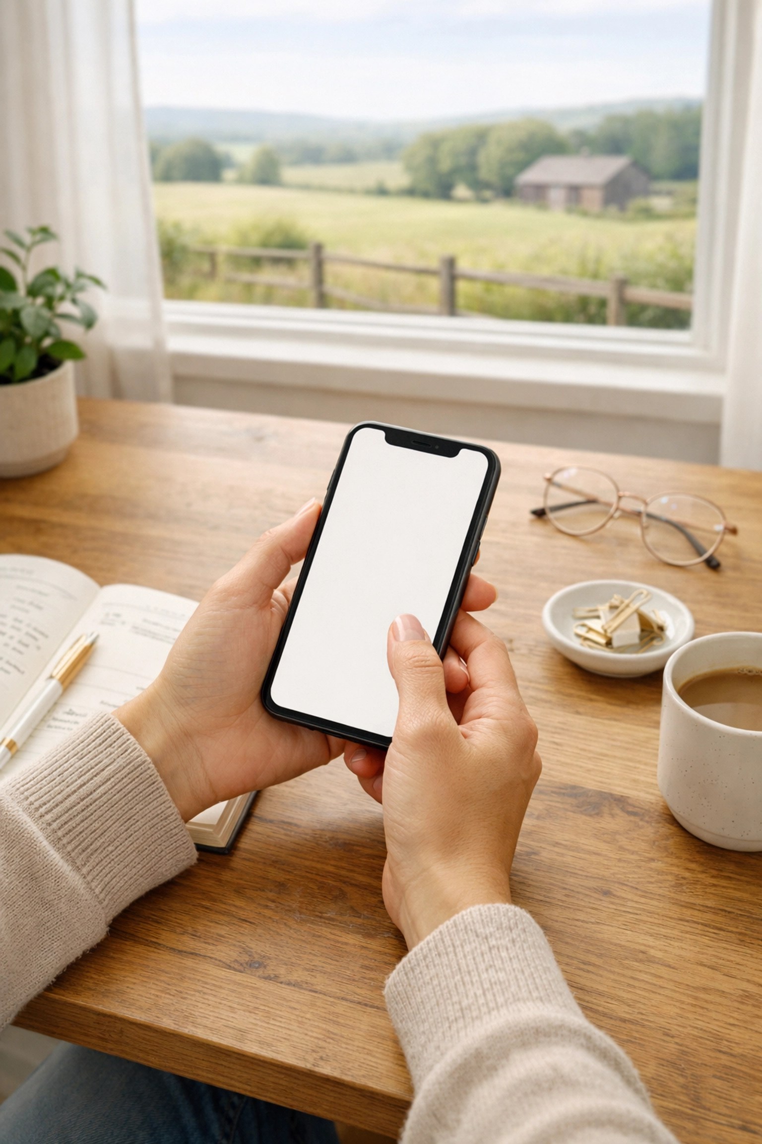 A patient using a smartphone to book reliable medical transportation from their rural home.