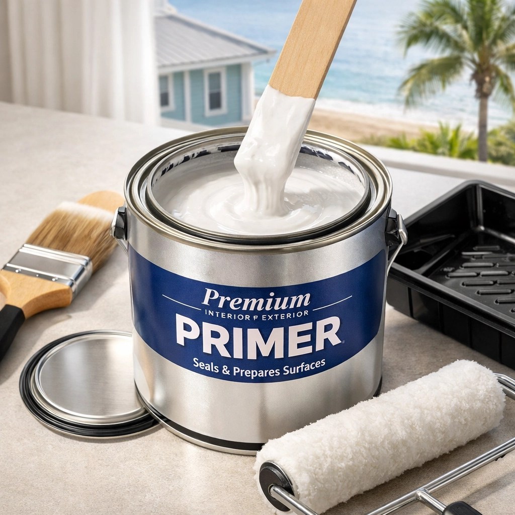 Premium primer and professional painting tools for exterior home projects