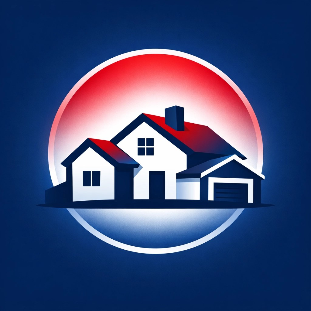 Minimalist patriotic house silhouette representing veteran homeownership and VA loan stability.