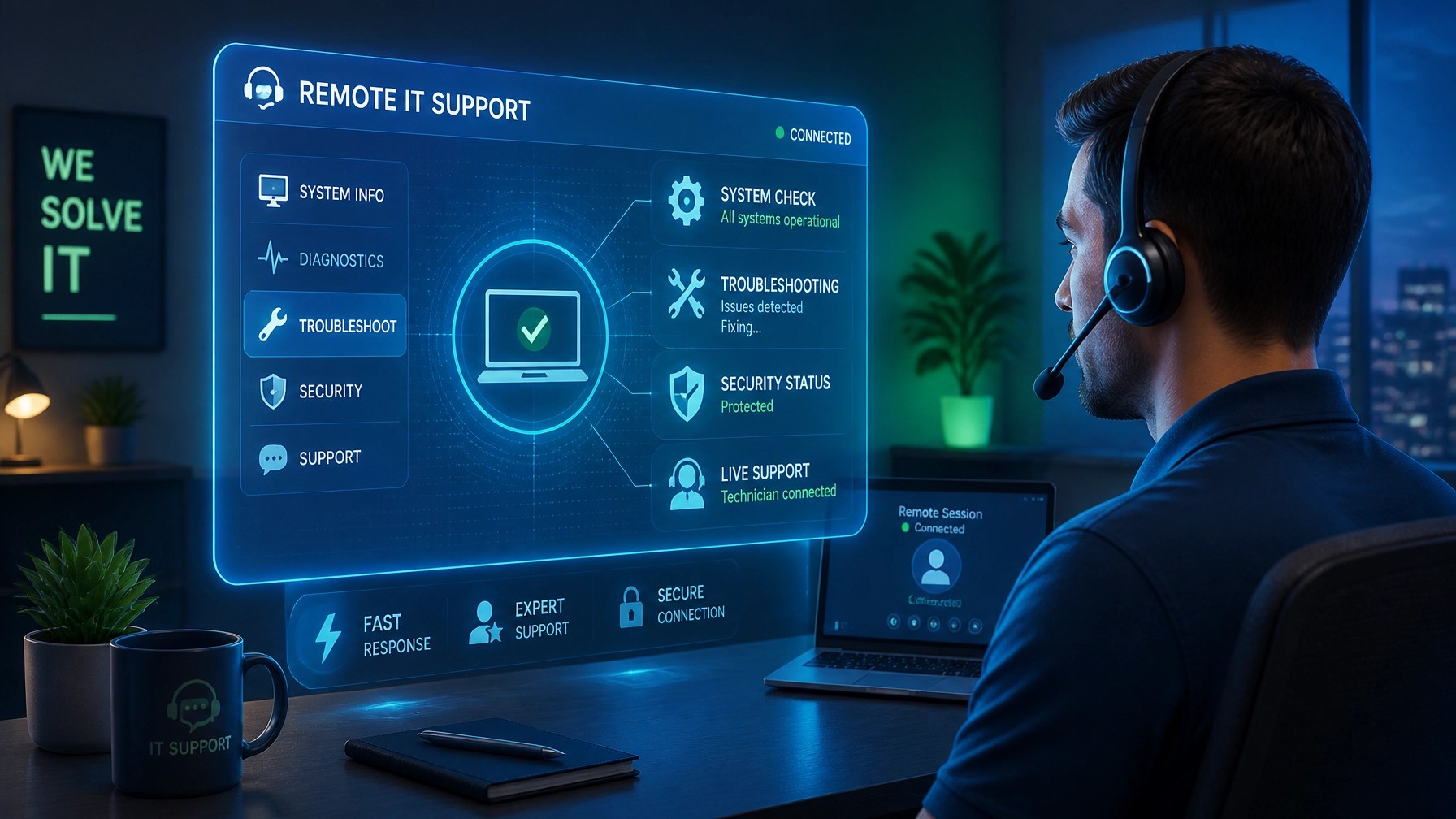 Remote IT support and troubleshooting icons