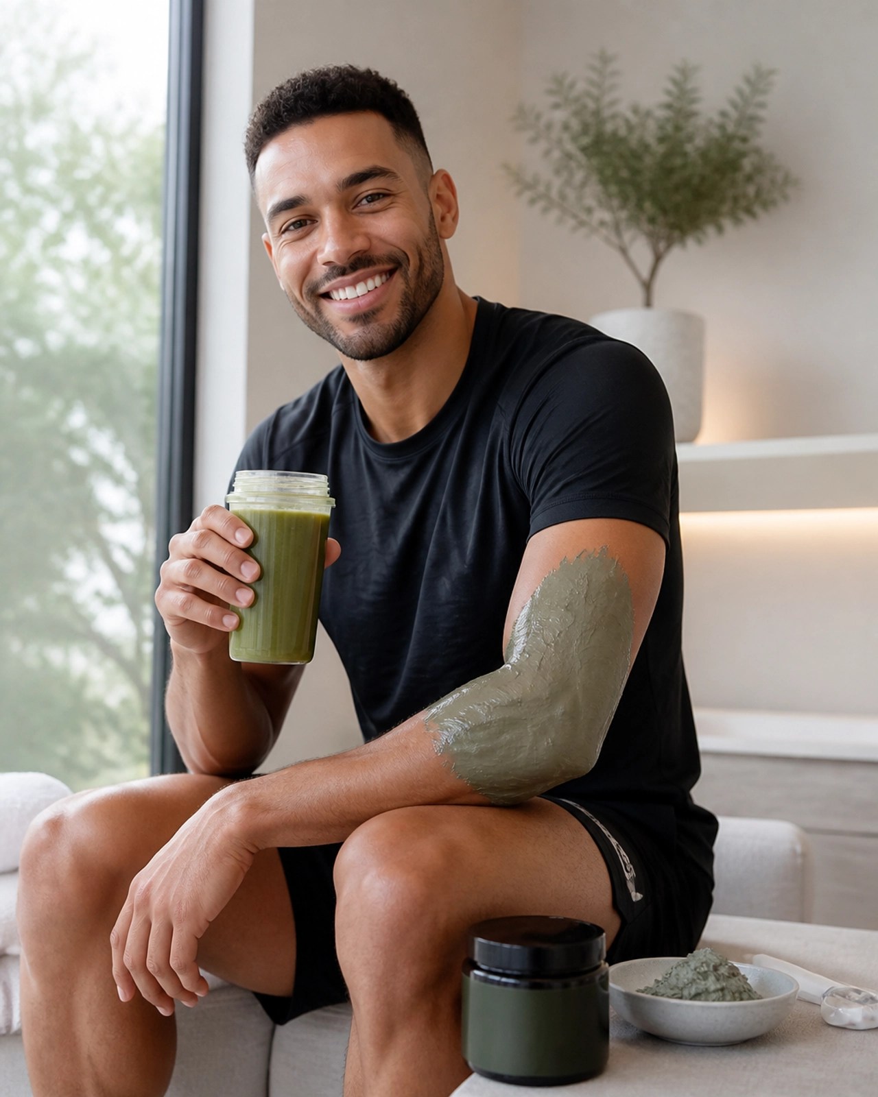 Athlete recovering with green clay
