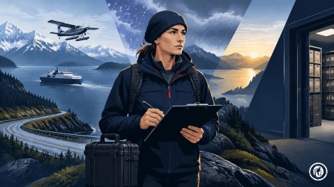 Editorial illustration showing physical verification through remote travel, records access, and changing field conditions