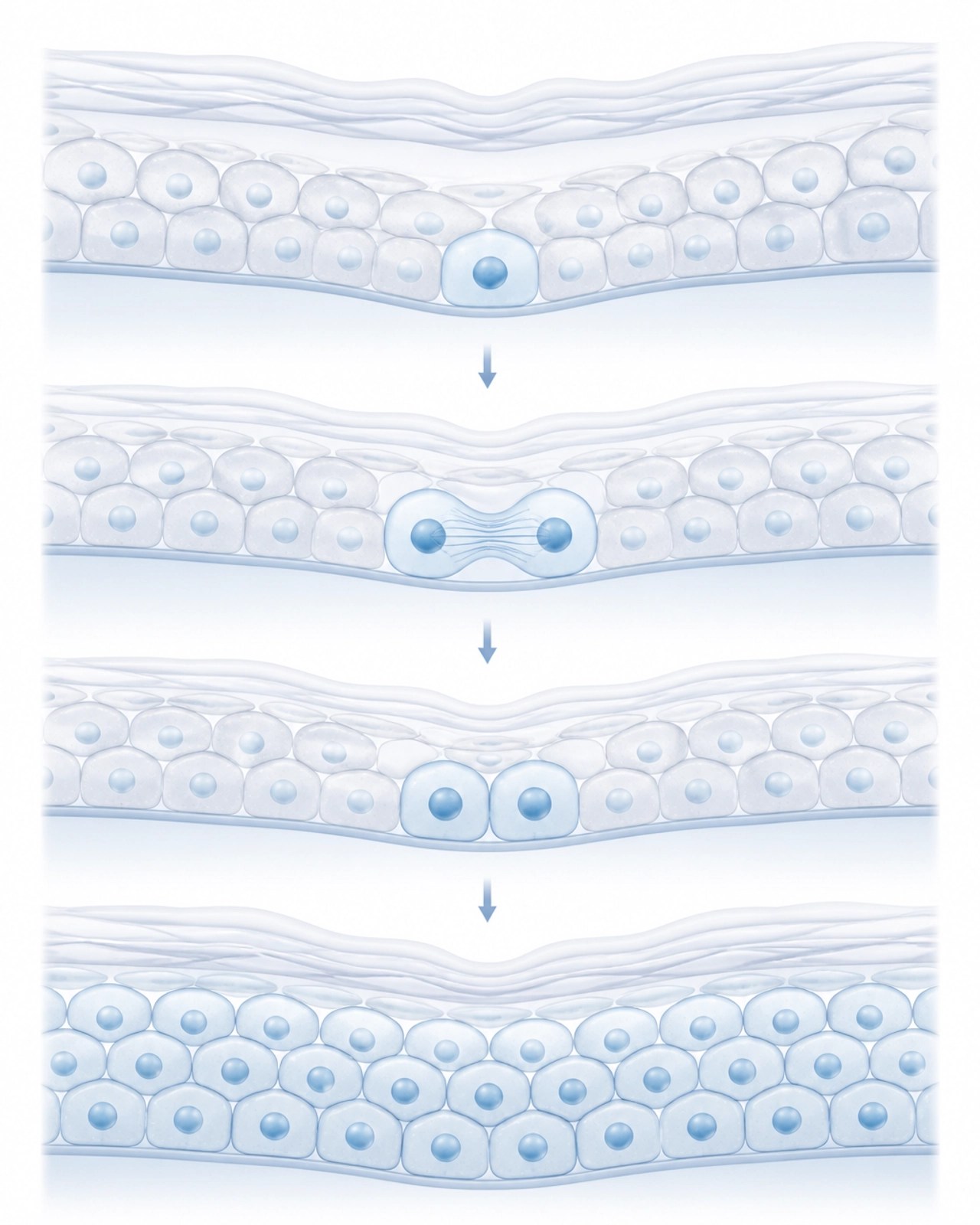 Abstract visualization of keratinocyte proliferation stimulated by GHK-Cu
