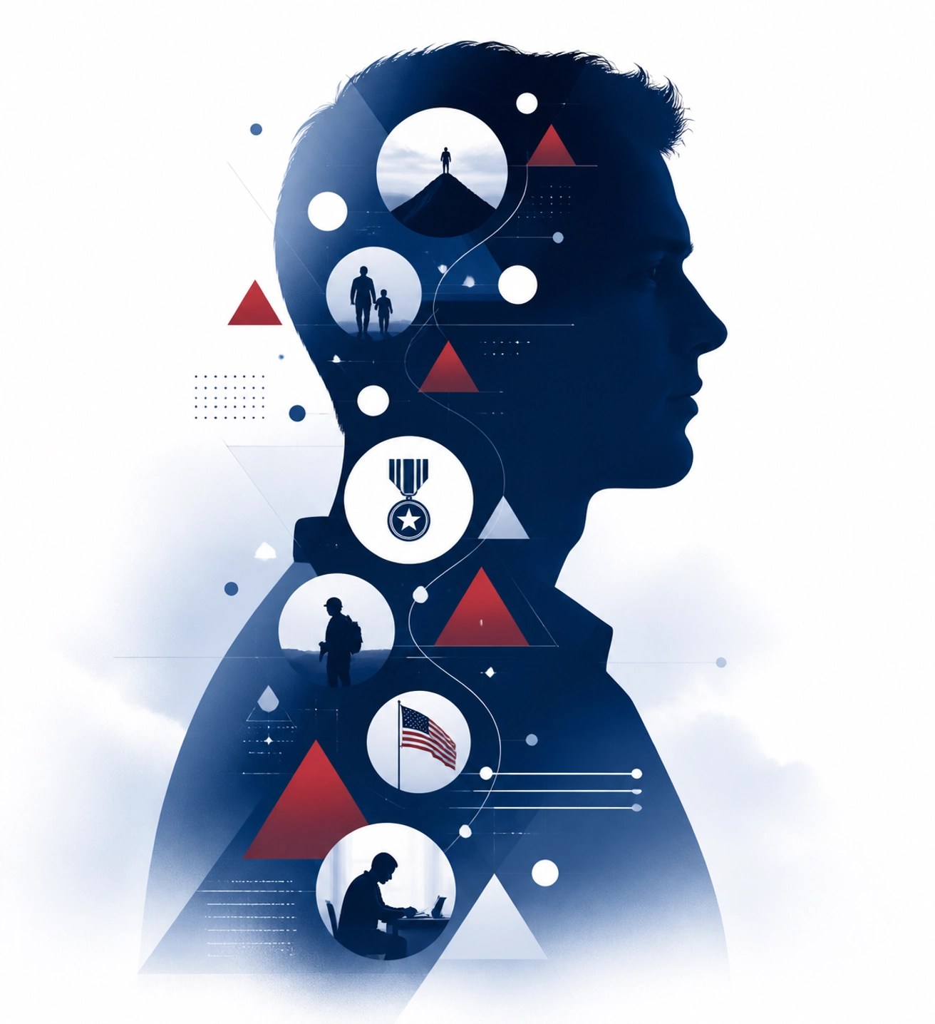 Minimalist silhouette illustrating a veteran's service history and the human touch in benefit decisions.