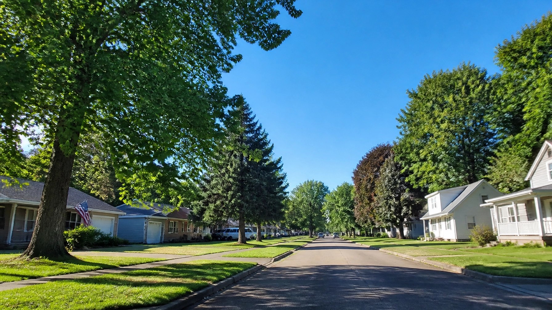 A peaceful and well-kept neighborhood street in Xenia, Ohio, representing the stable and quiet community environment.