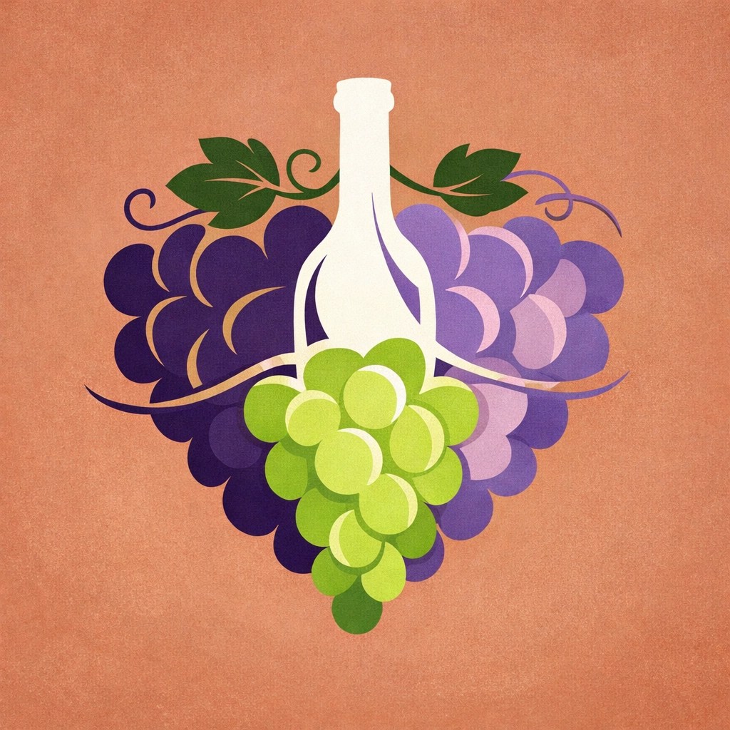 Colorful grape clusters forming a wine bottle to represent Virginia wine blends.