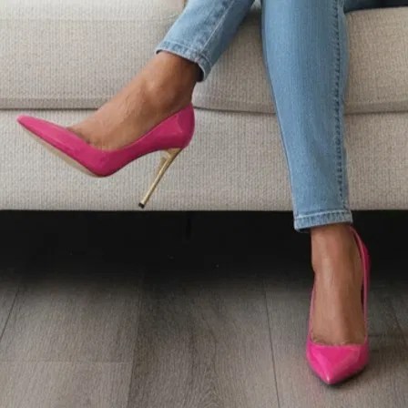 Fuchsia Pink Heels with Light Blue Jeans