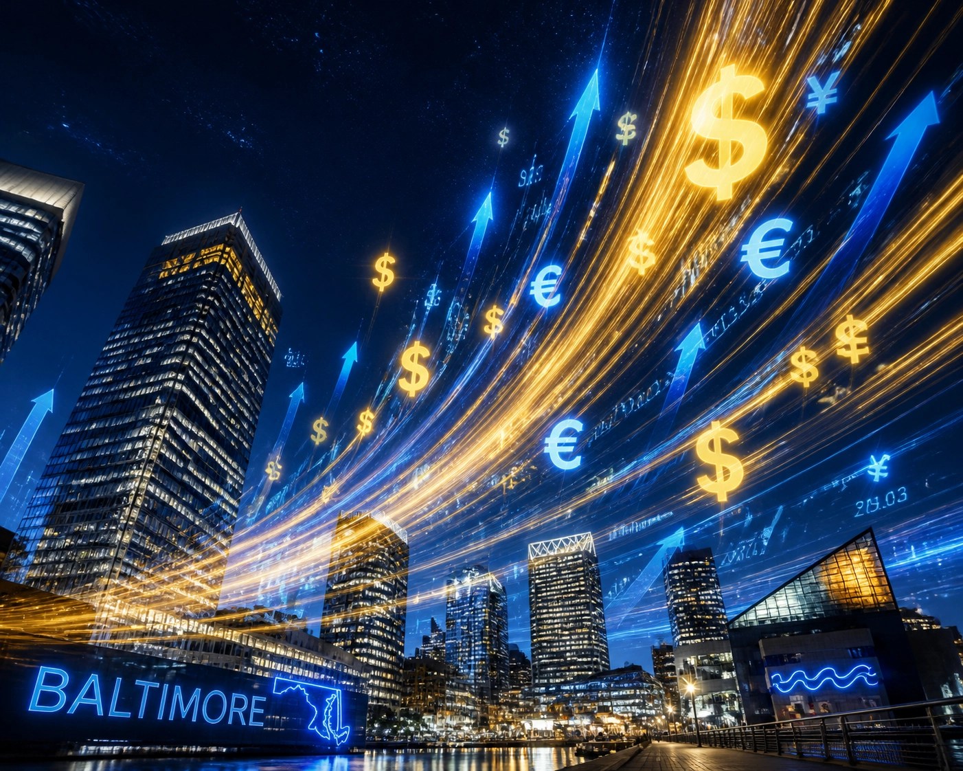 Dynamic Maryland skyline showing rapid financial growth and accelerated access to unsecured business funding.