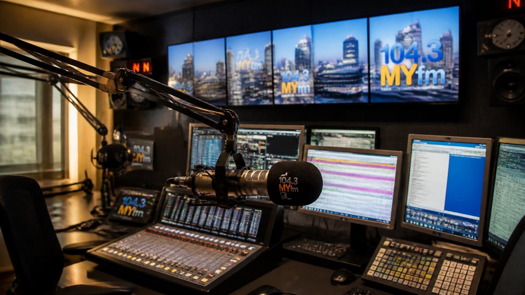 High-end radio station broadcast room with professional gear