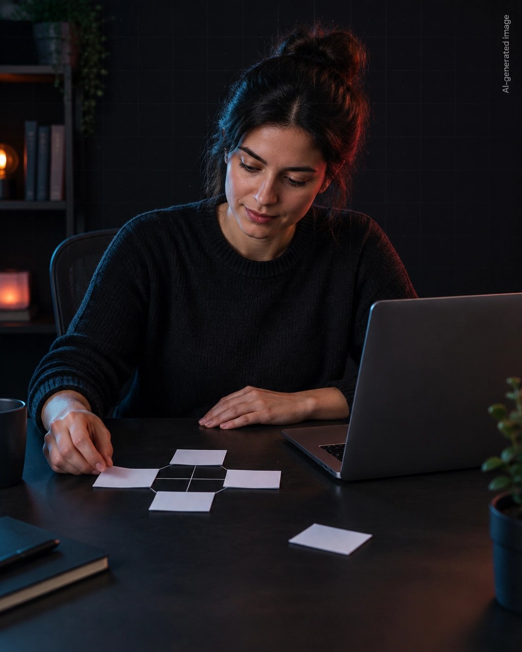 Founder arranging a separated page card beside a connected group of content cards