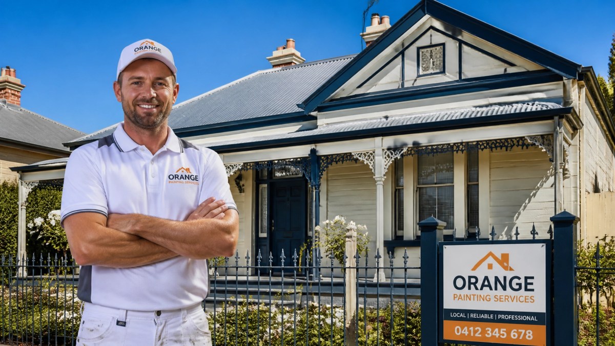 A professional painter standing in front of a perfectly painted heritage home in Orange NSW