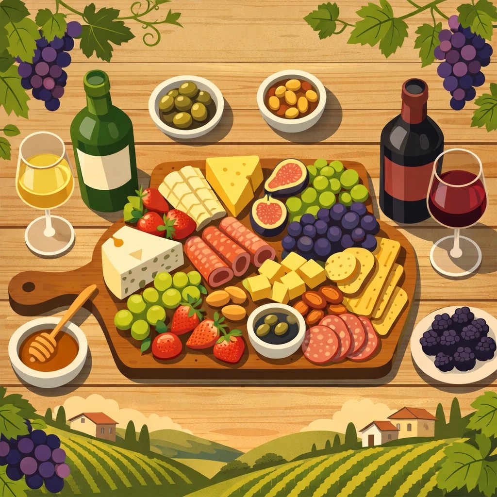 Gourmet cheese and wine spread at Virginia winery for corporate team celebration