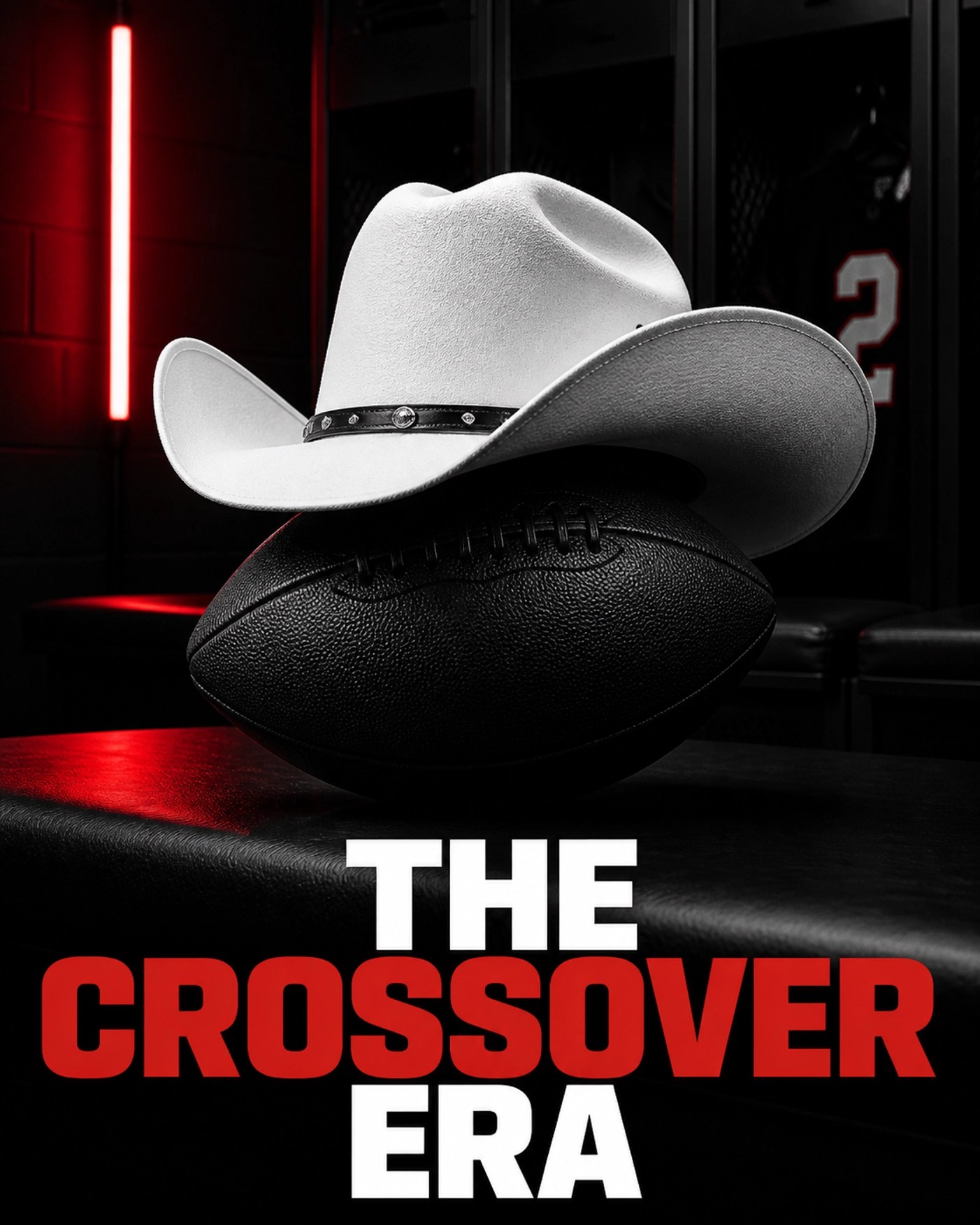A white cowboy hat resting on a black football, illustrating the cultural crossover of music and sports stars.