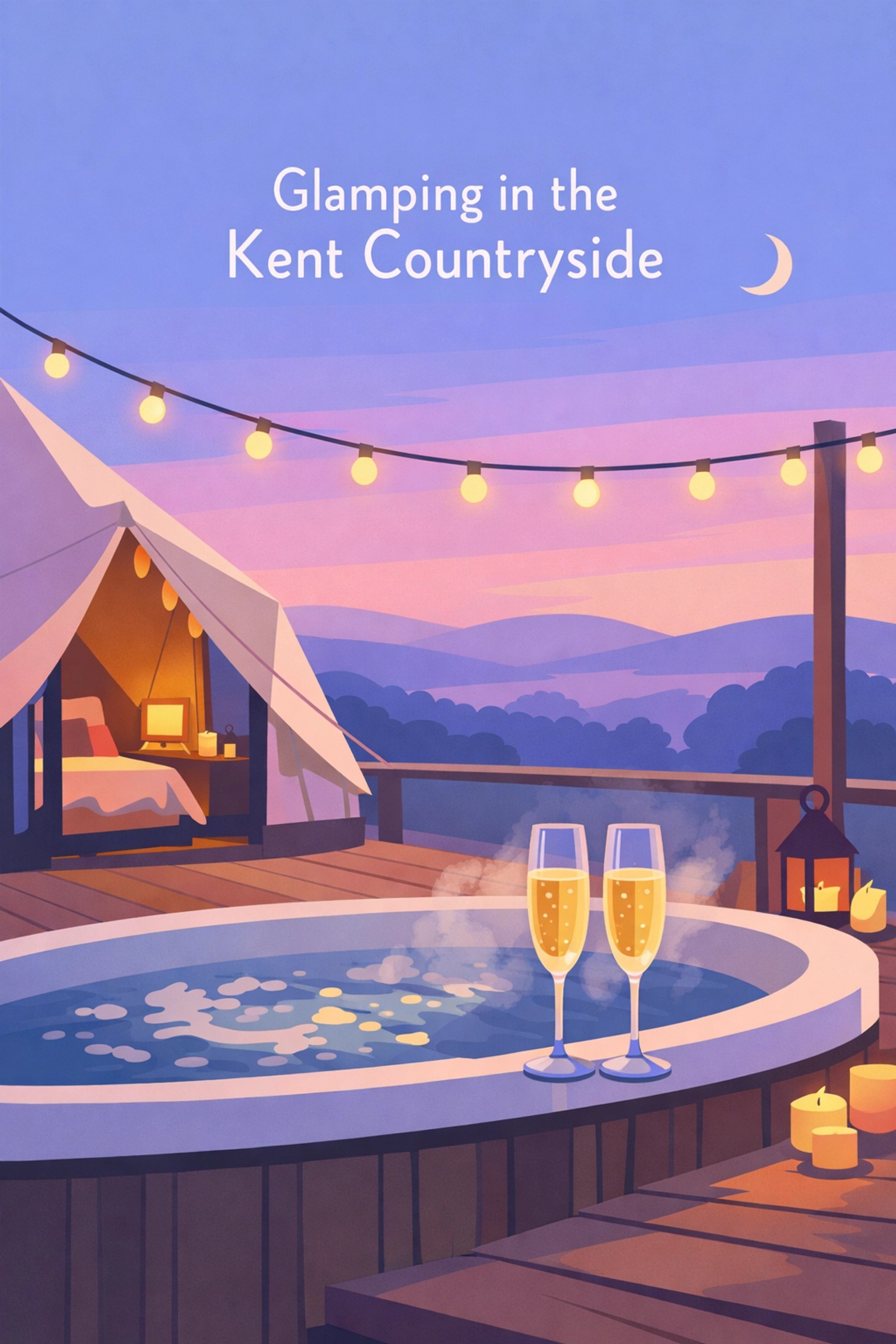 Romantic glamping pod with private hot tub overlooking Kent countryside for newlywed minimoon