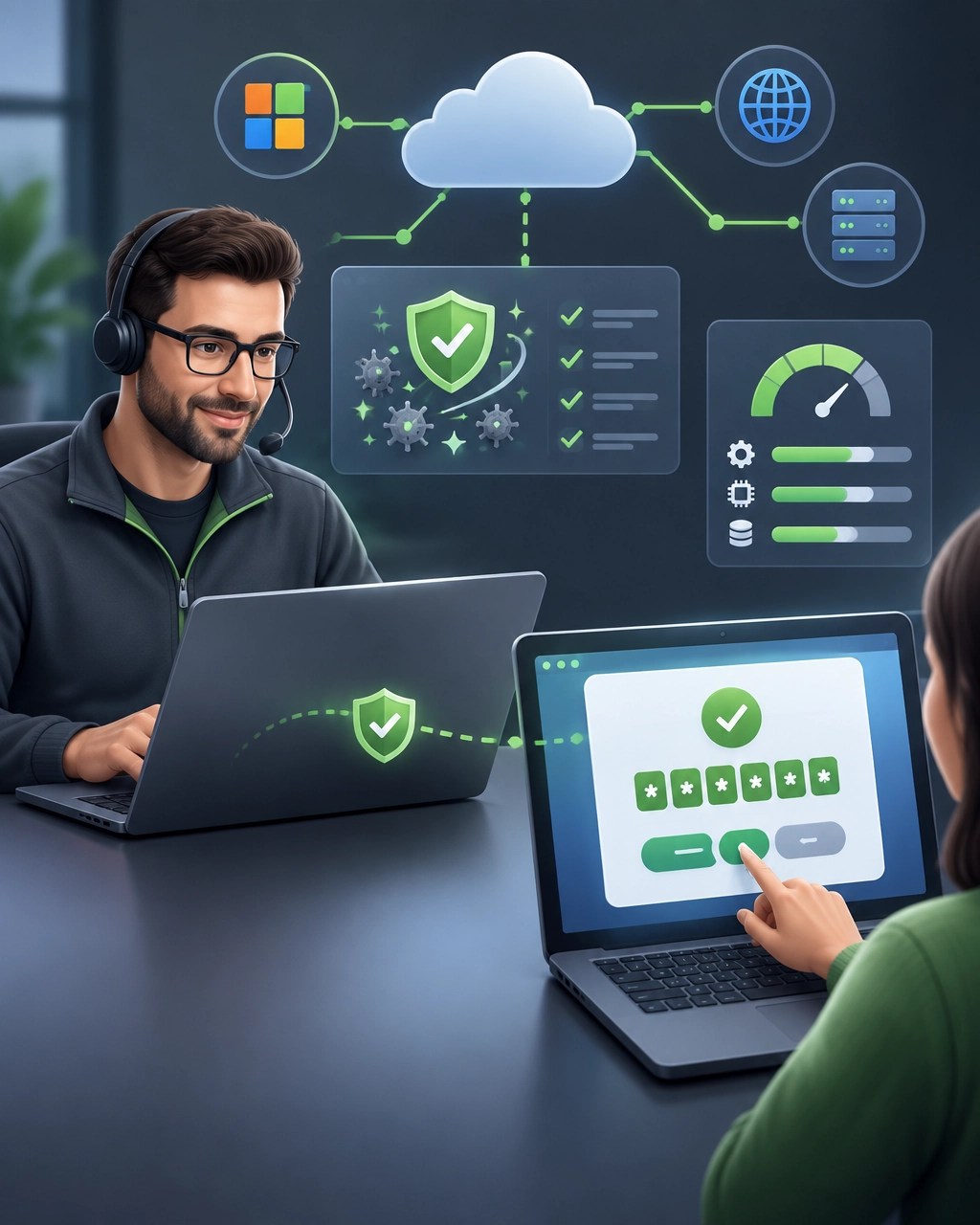 Secure remote IT support session with approval controls and temporary access code