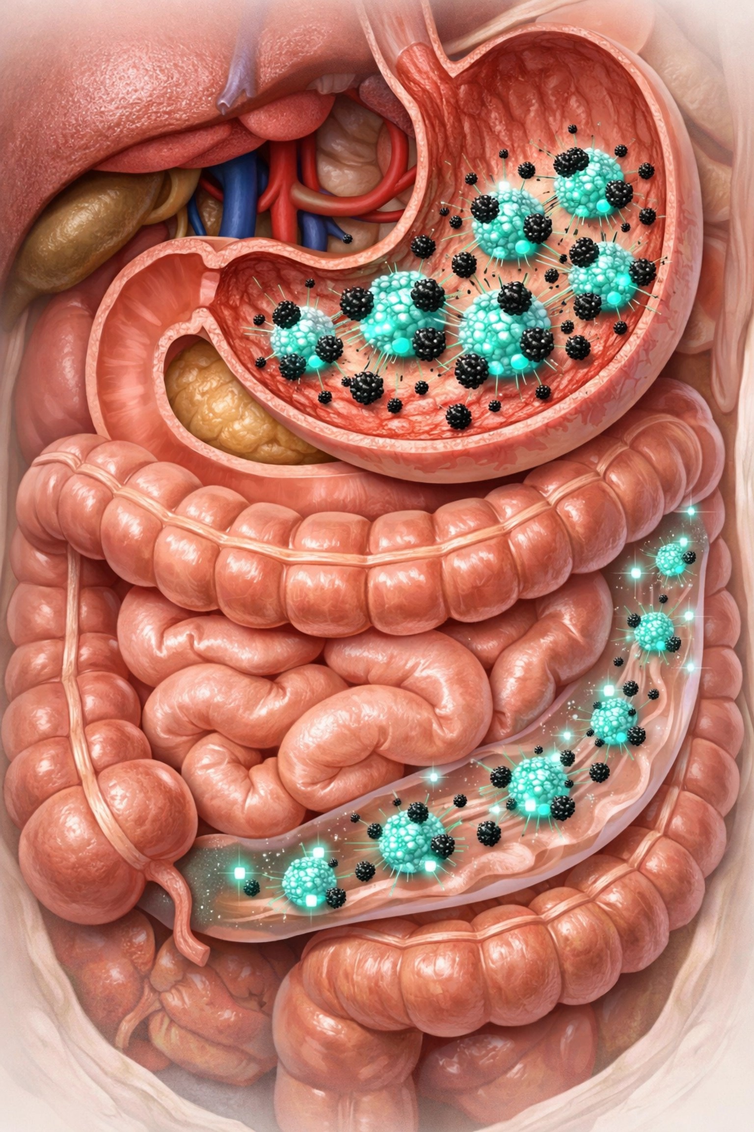 Calcium bentonite clay adsorbing toxins in digestive system for natural detoxification
