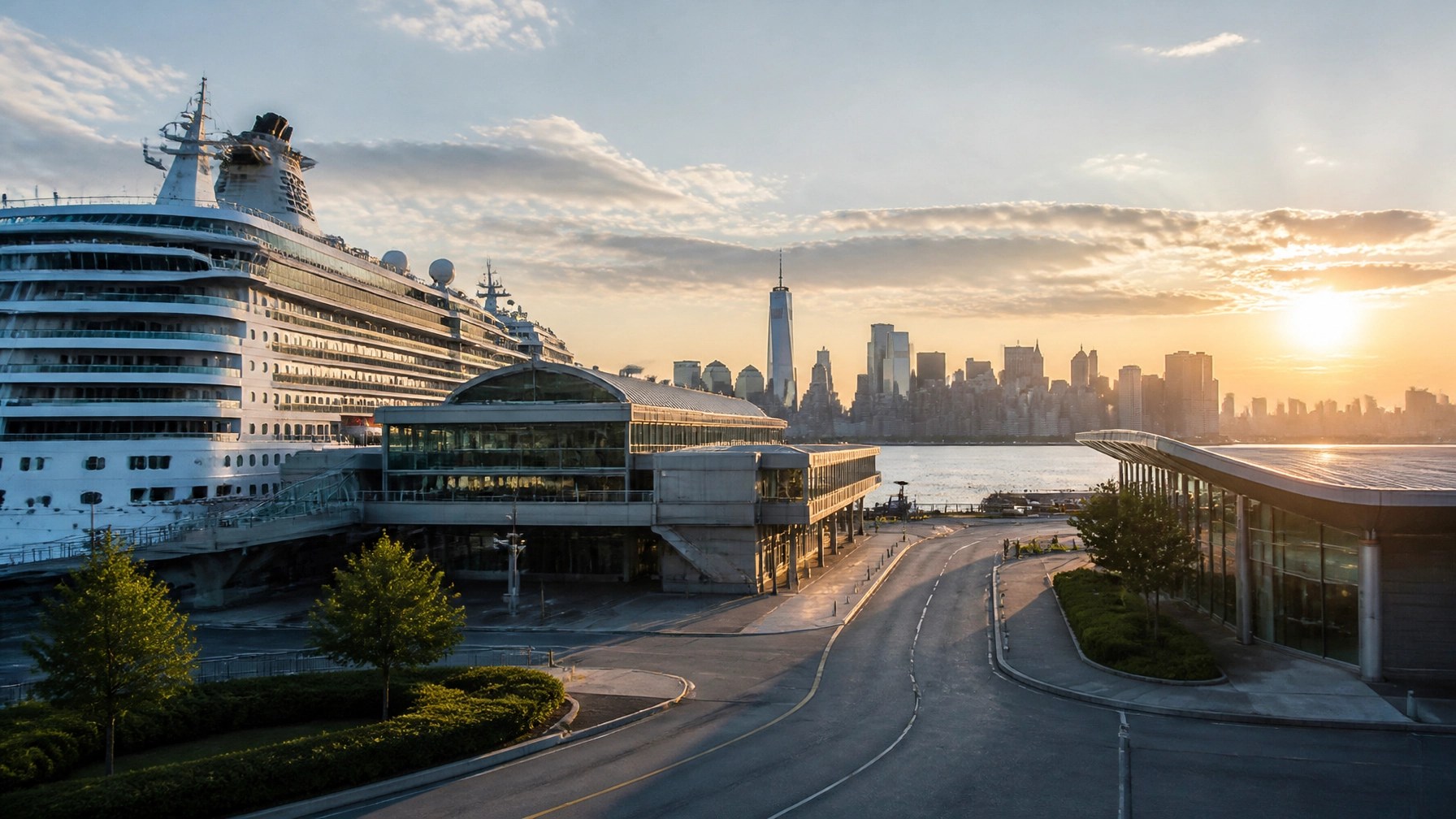 Cruise ship and terminal waterfront near New York City
