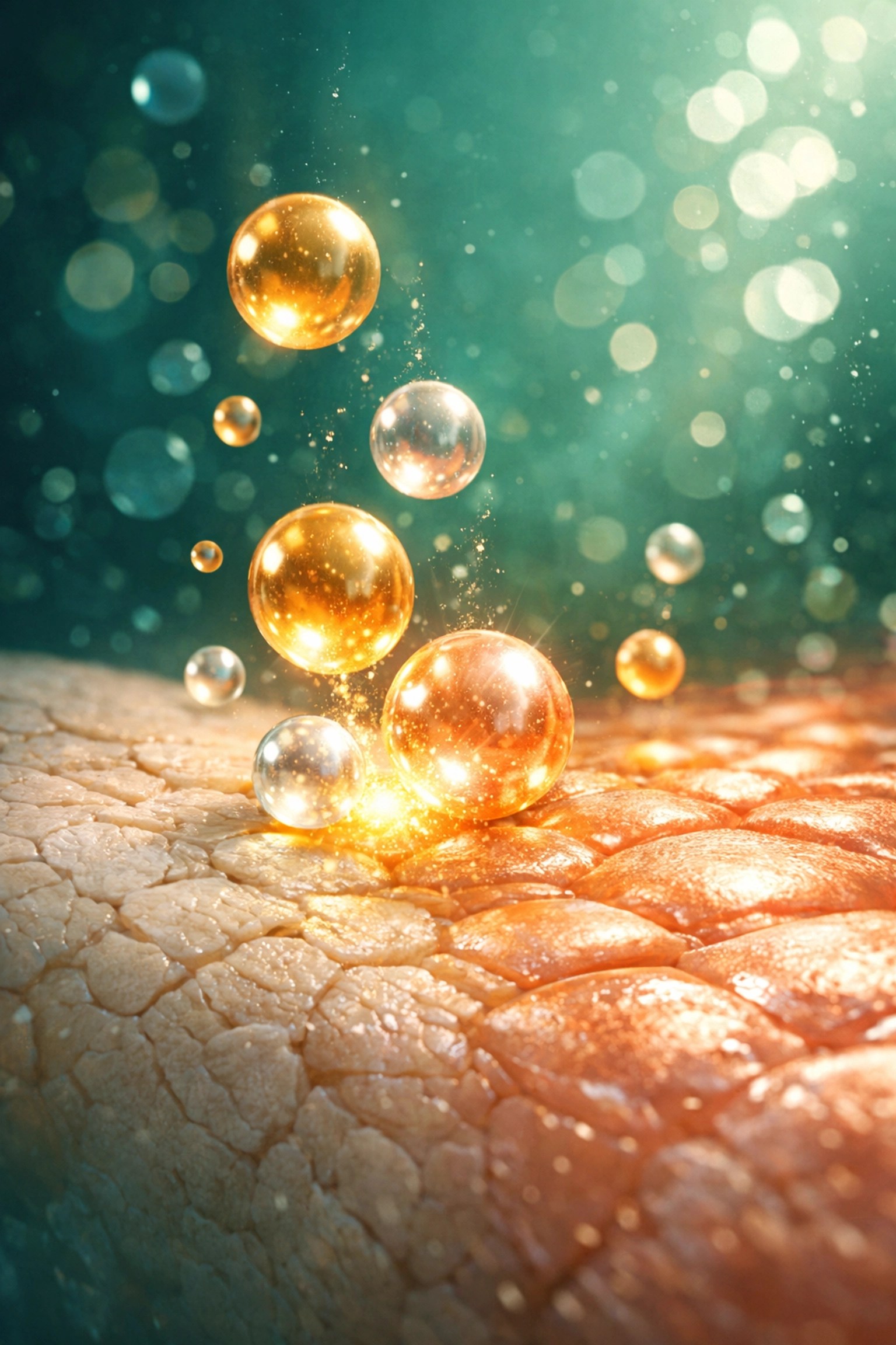 Visualization of green clay minerals revitalizing aging skin cells and supporting natural regeneration.