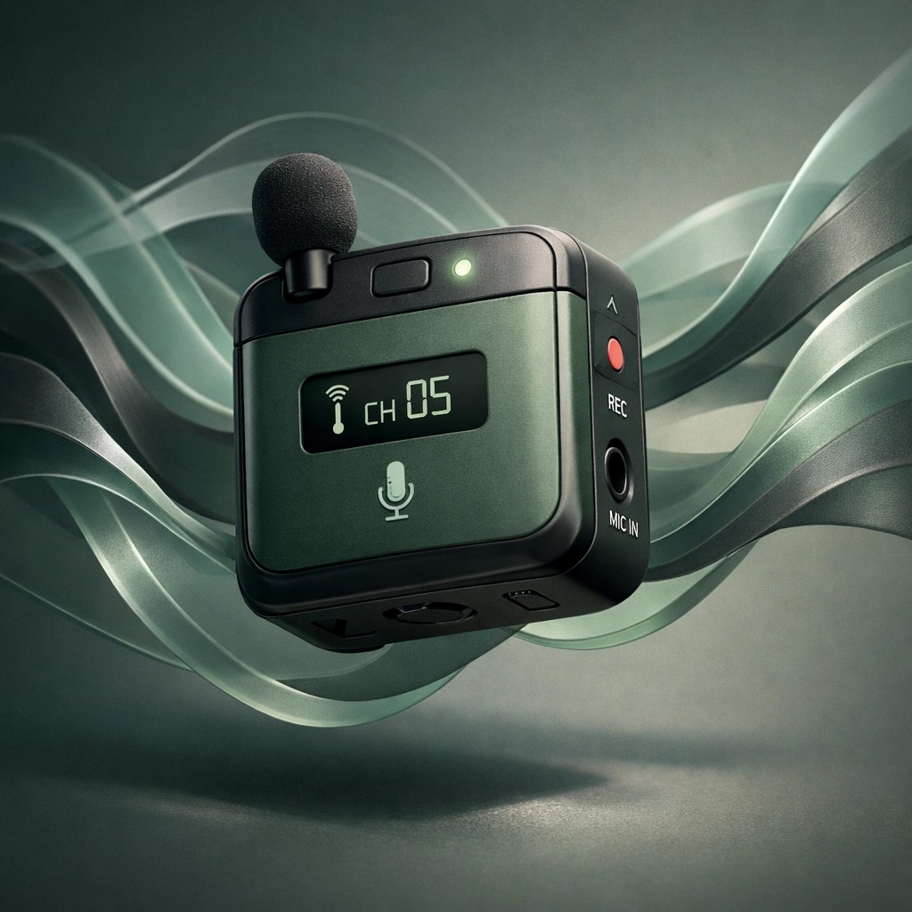 Professional wireless microphone system for high-quality audio in remote presentations and content creation.