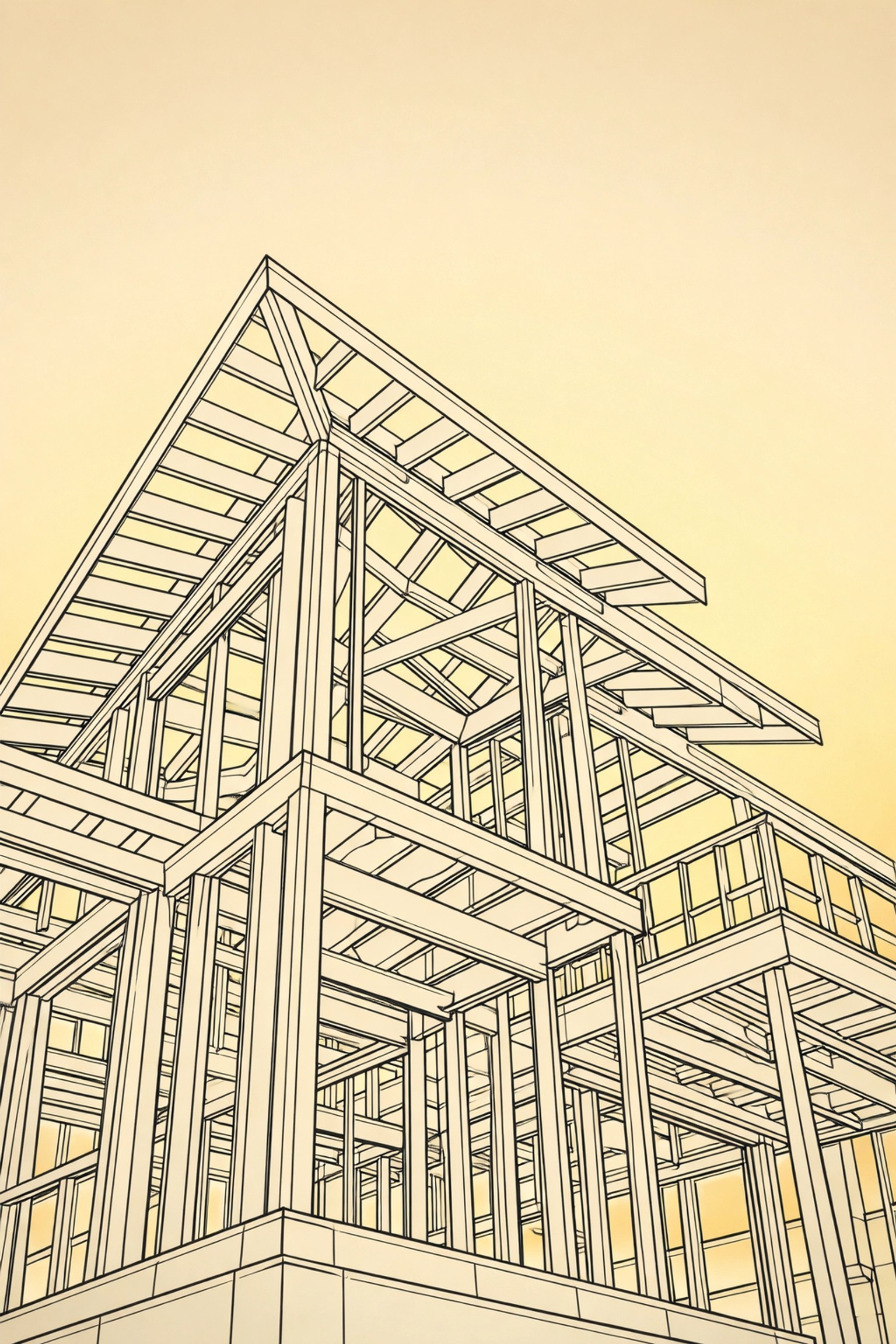 Modern house framing and structural rafters during the start-to-finish construction phase of a new custom home.